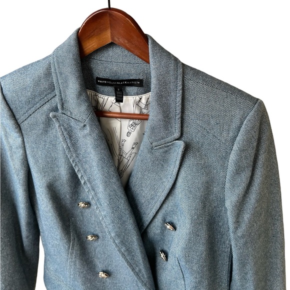 White House Black Market Blue Tweed Nautical Lined Blazer Size 2 - Picture 8 of 16